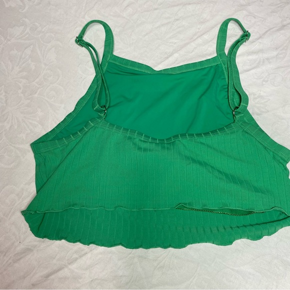 TWIIN by Princess Polly Bikini Top Green Curled Hem Ribbed Tank Medium Tankini - Picture 2 of 10